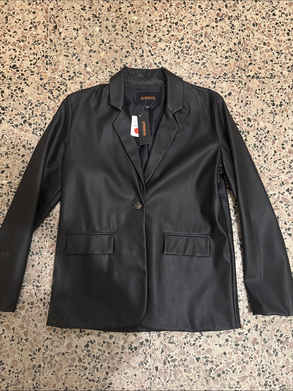 Ambiance Black Faux Leather Blazer Jacket